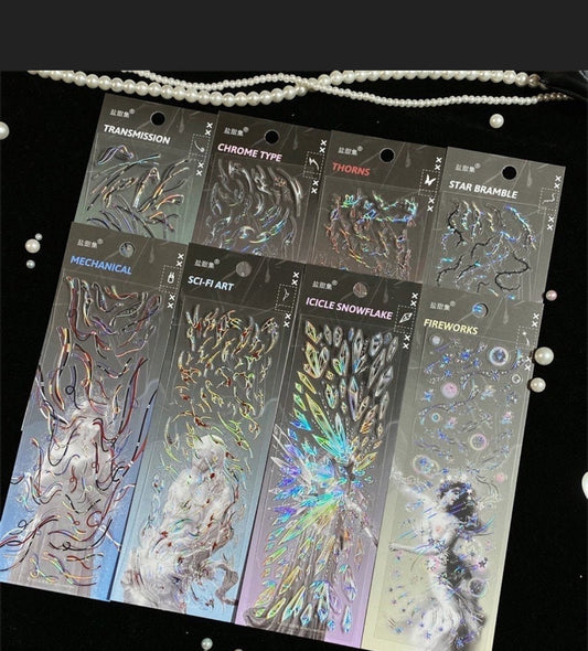 Sc-fi art stickers, fireworks stickers, y2k toploader stickers