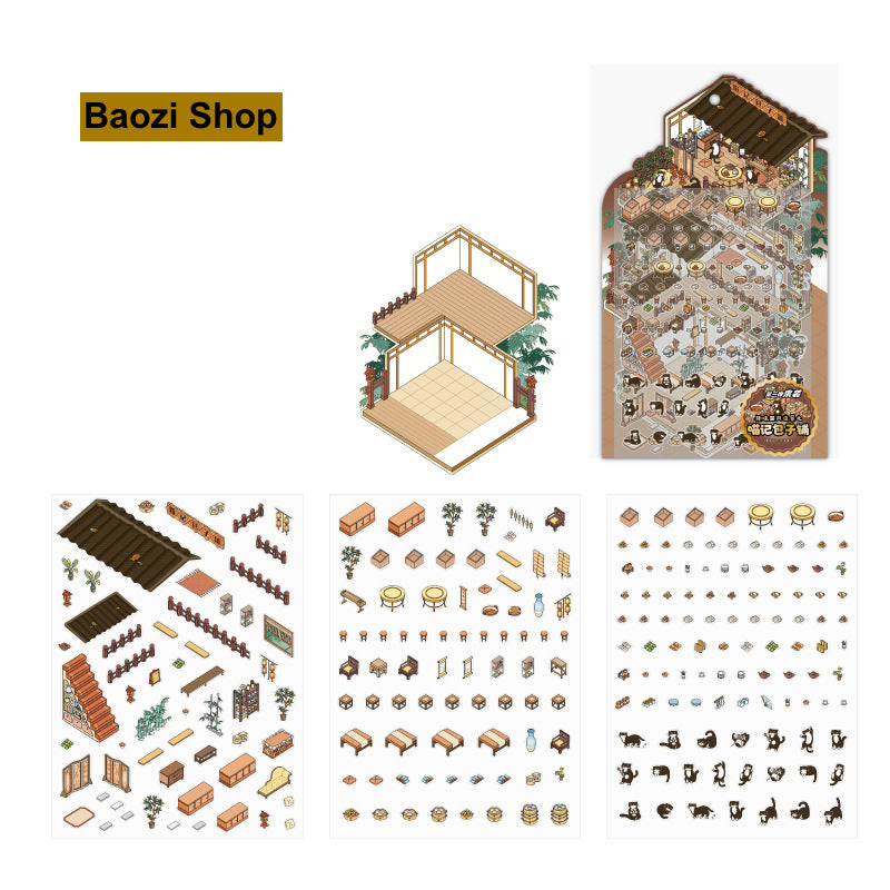 Panda And Cat Themed 3D Scene Sticker Pack