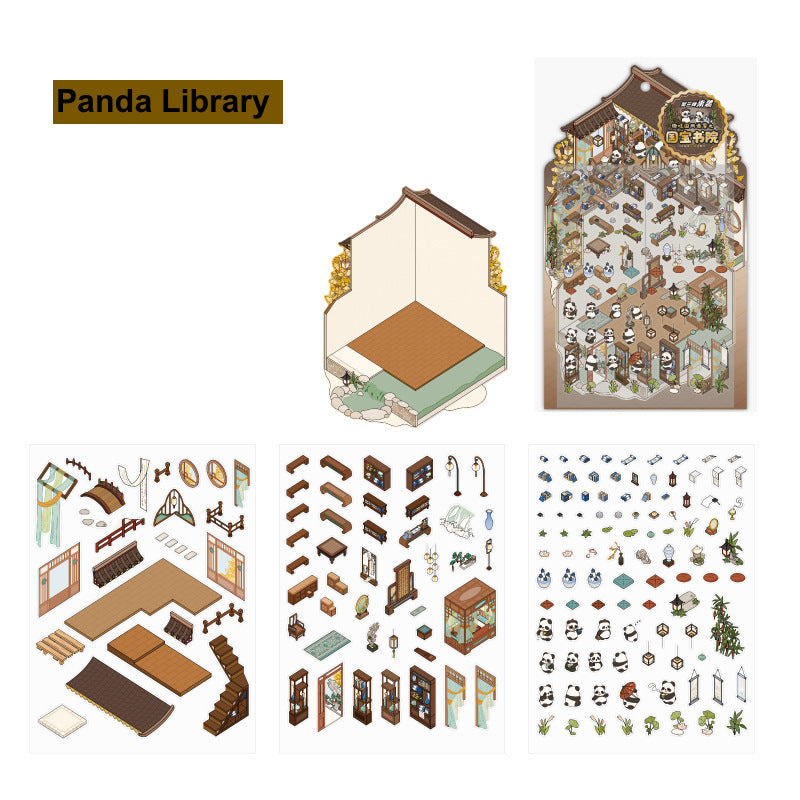 Panda And Cat Themed 3D Scene Sticker Pack
