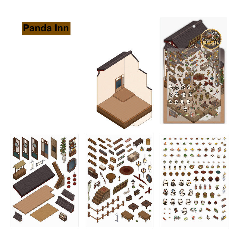 Panda And Cat Themed 3D Scene Sticker Pack