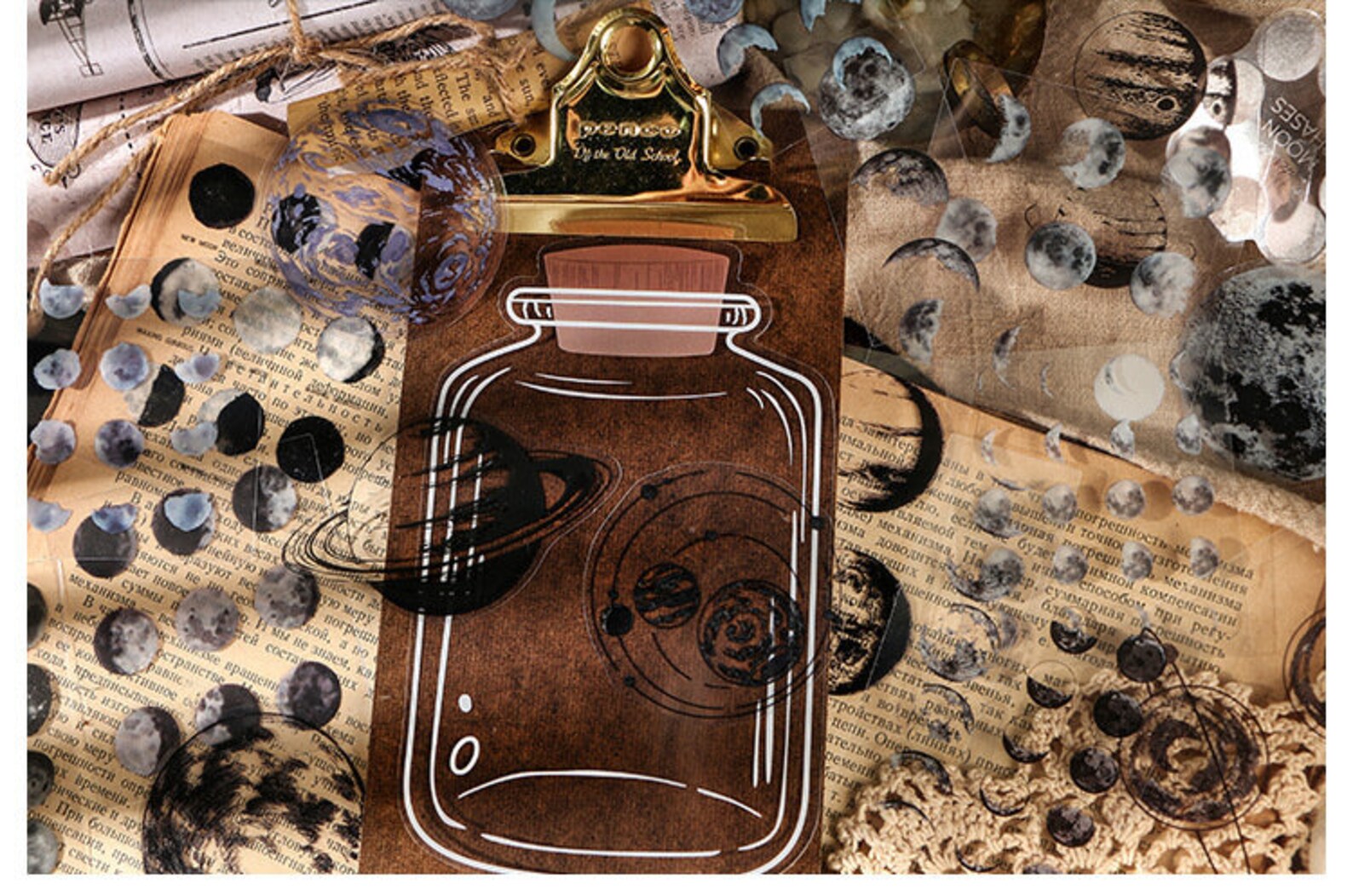 Set of 20pcs mushroom stickers, butterfly stickers, fern stickers, red floral stickers, planet stickers, clear stickers