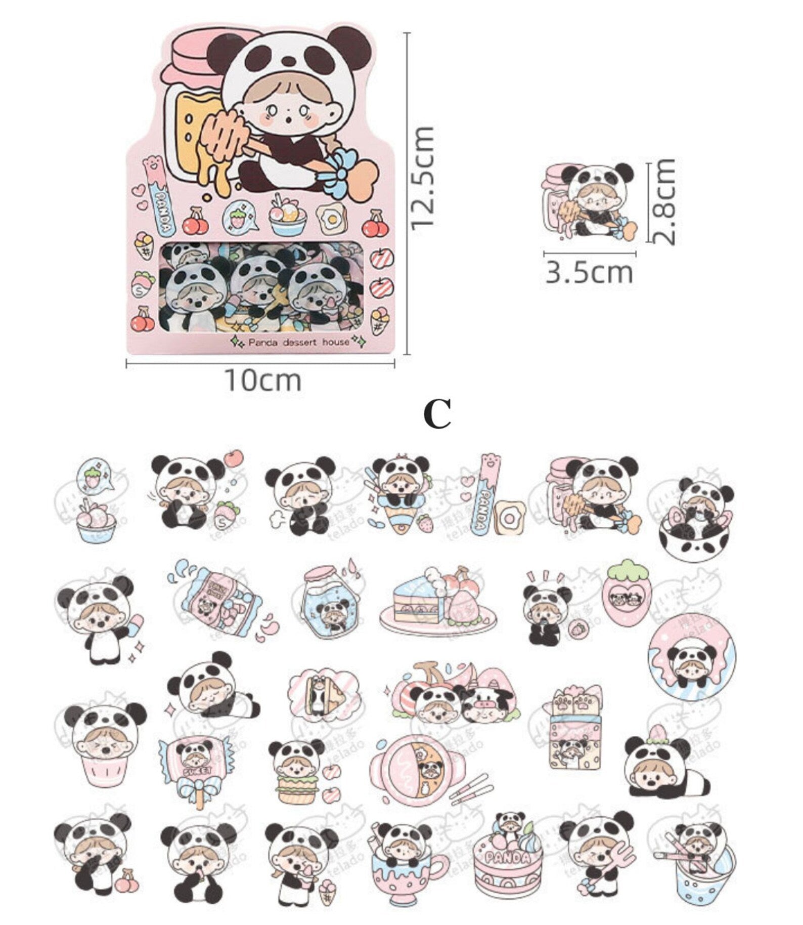 PET Kawaii Cow and Panda Sticker