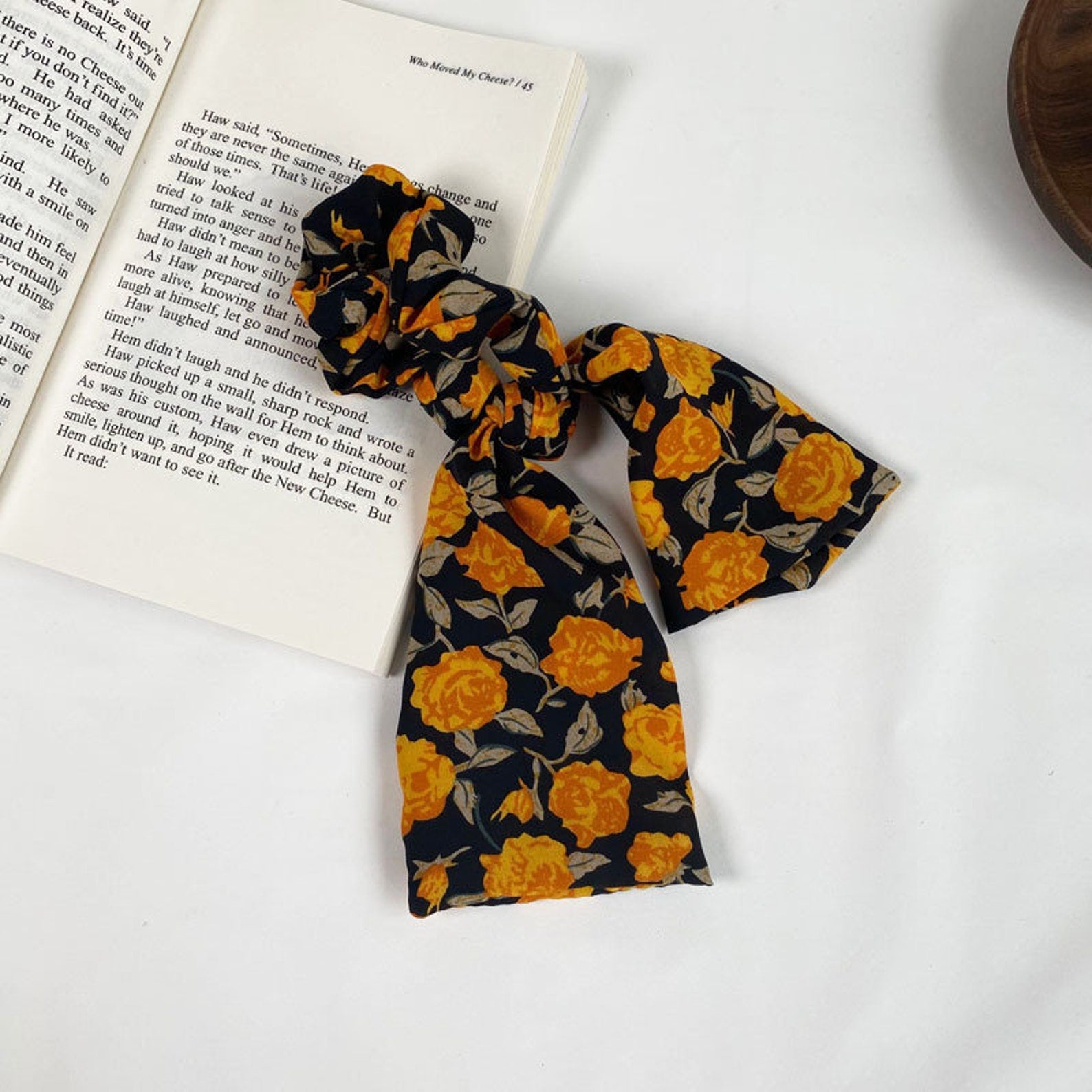 Floral hair scarf scrunchies, elastic hair ties