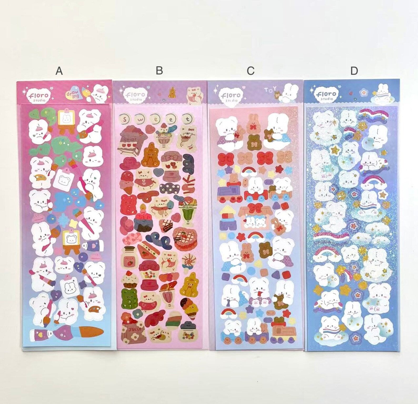 kawaii bunny bear deco sticker sheet, scrapbooking, planner, journal deco sticker