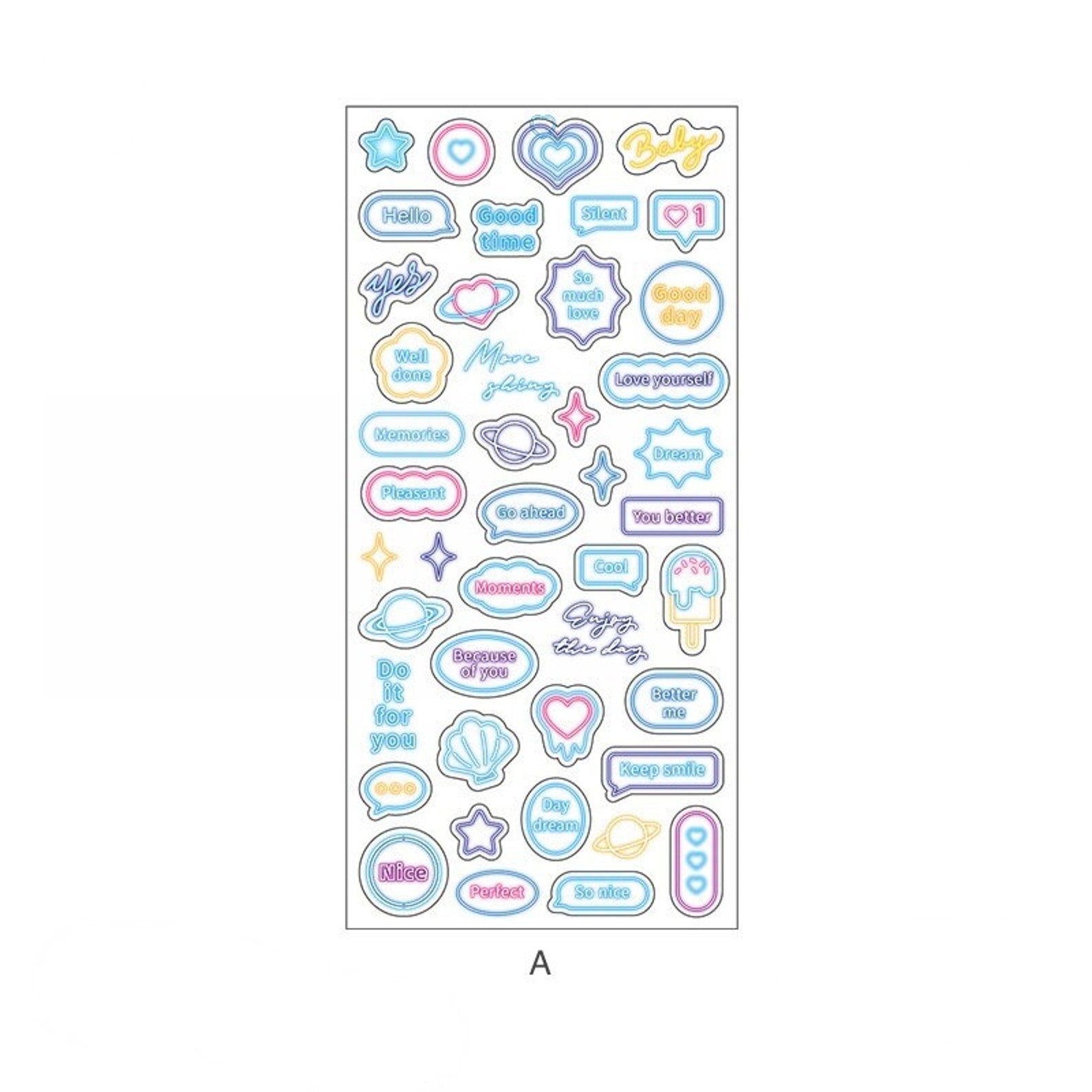 Neon light deco sticker sheet, planner, journal, scrapbooking sticker, PET sticker sheet