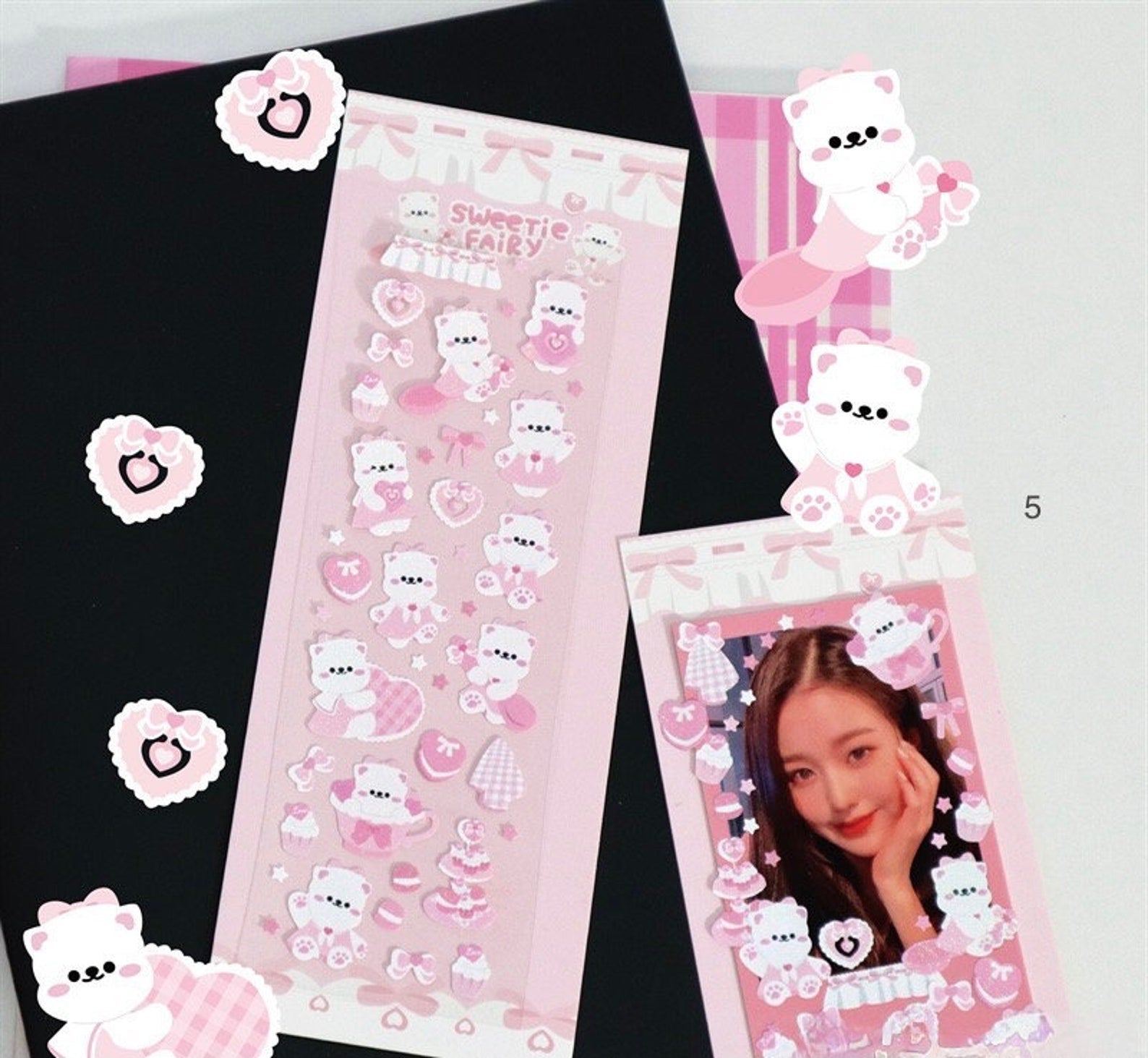 Kawaii cat deco stickers, card making sticker sheet, photo frame stickers, pink sticker sheet