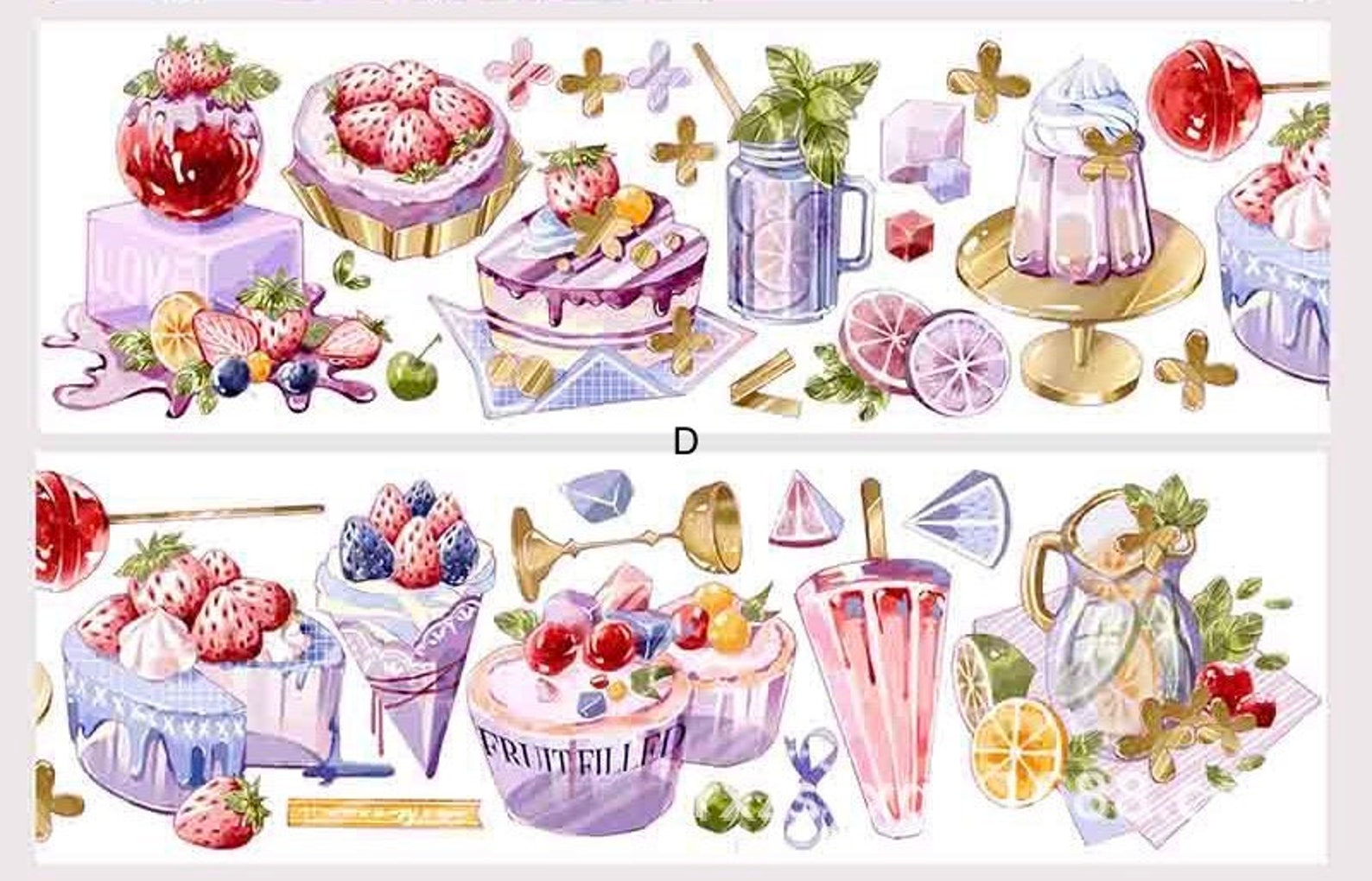 Dessert washi tape, berry cup cake washi tape, full roll scrapbooking supply