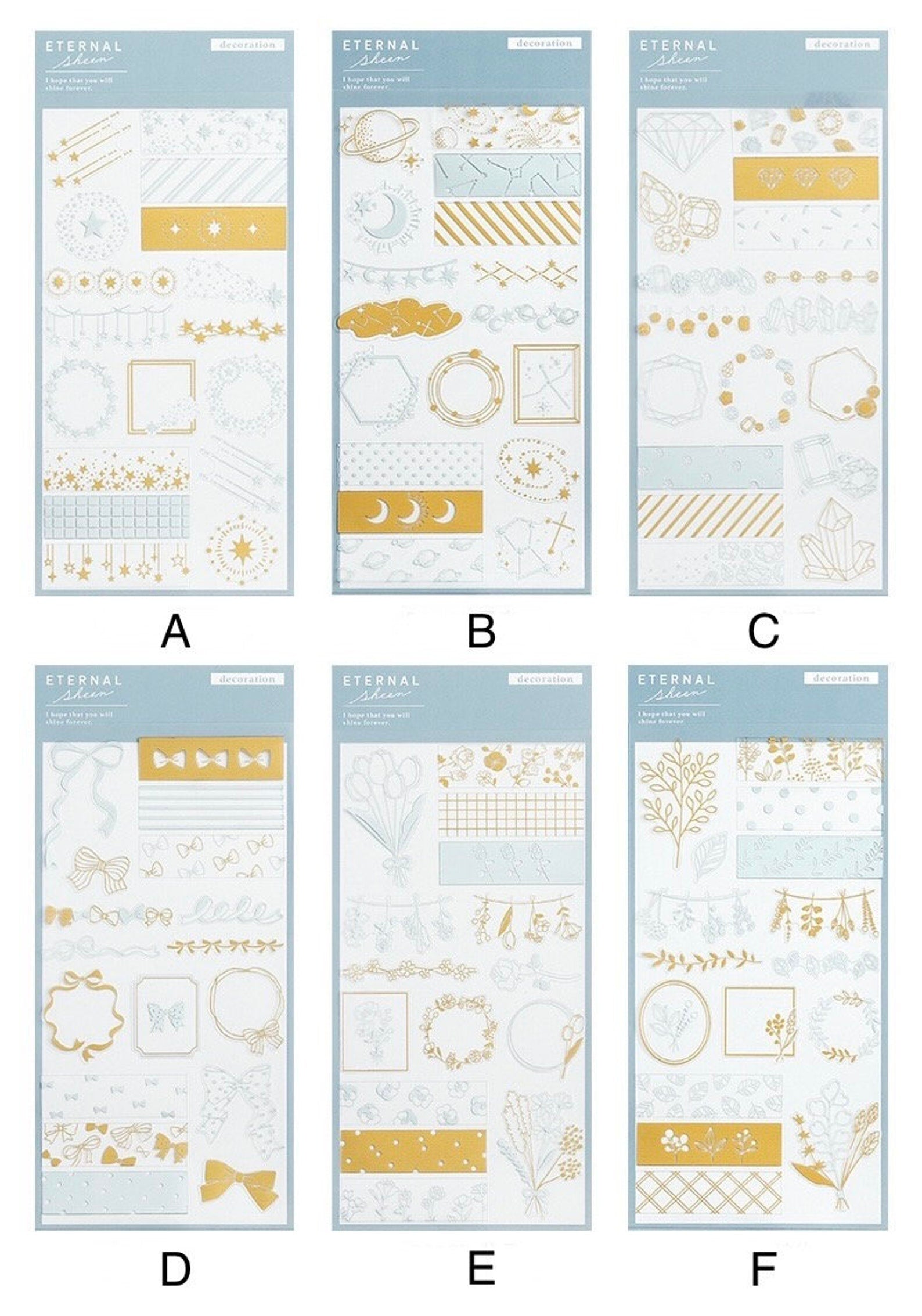 Gold foil flower deco stickers, star and moon deco stickers, diamond sticker, frame stickers