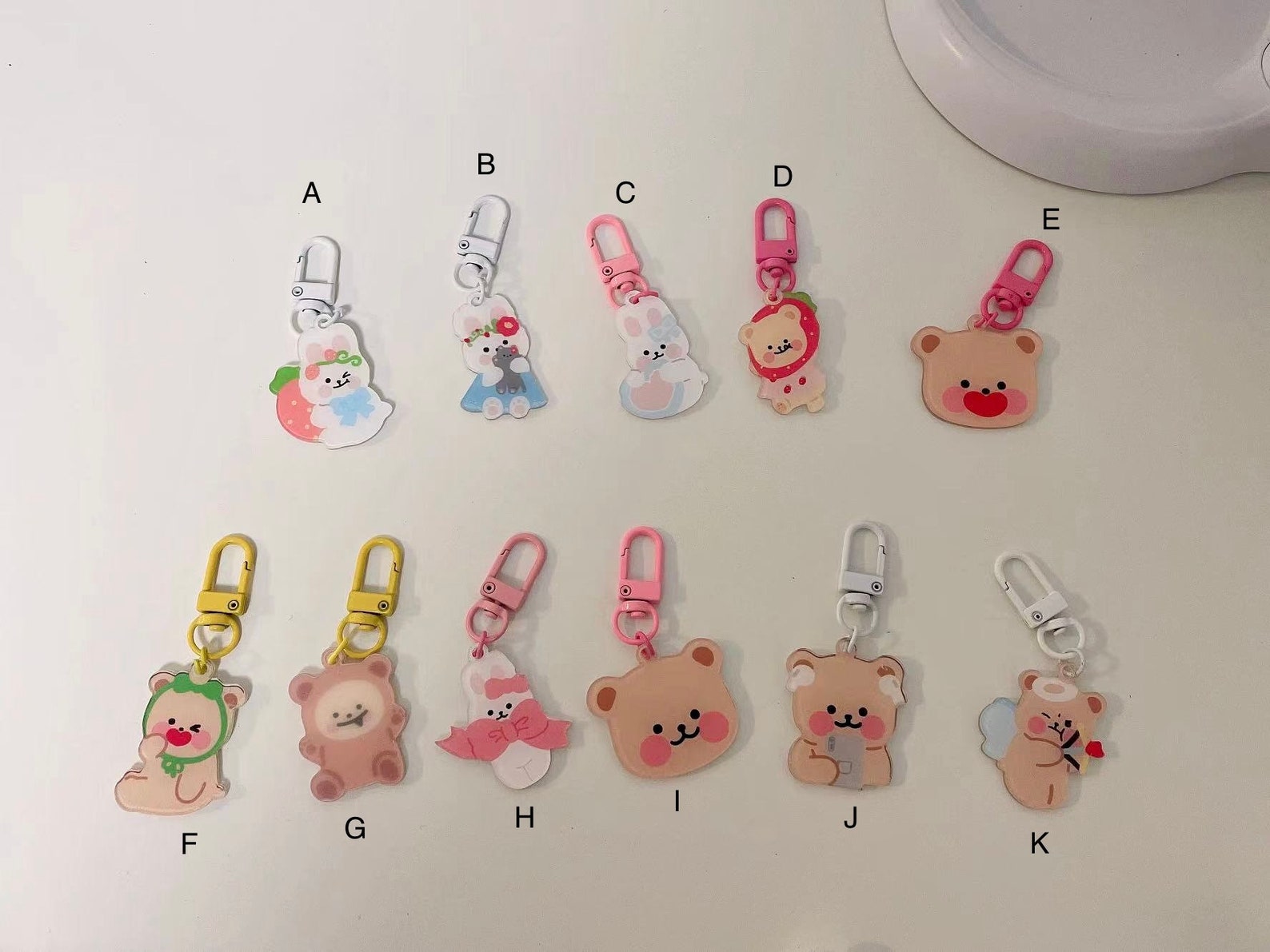 Kawaii bunny bear keycharm, cute  acrylic keyring