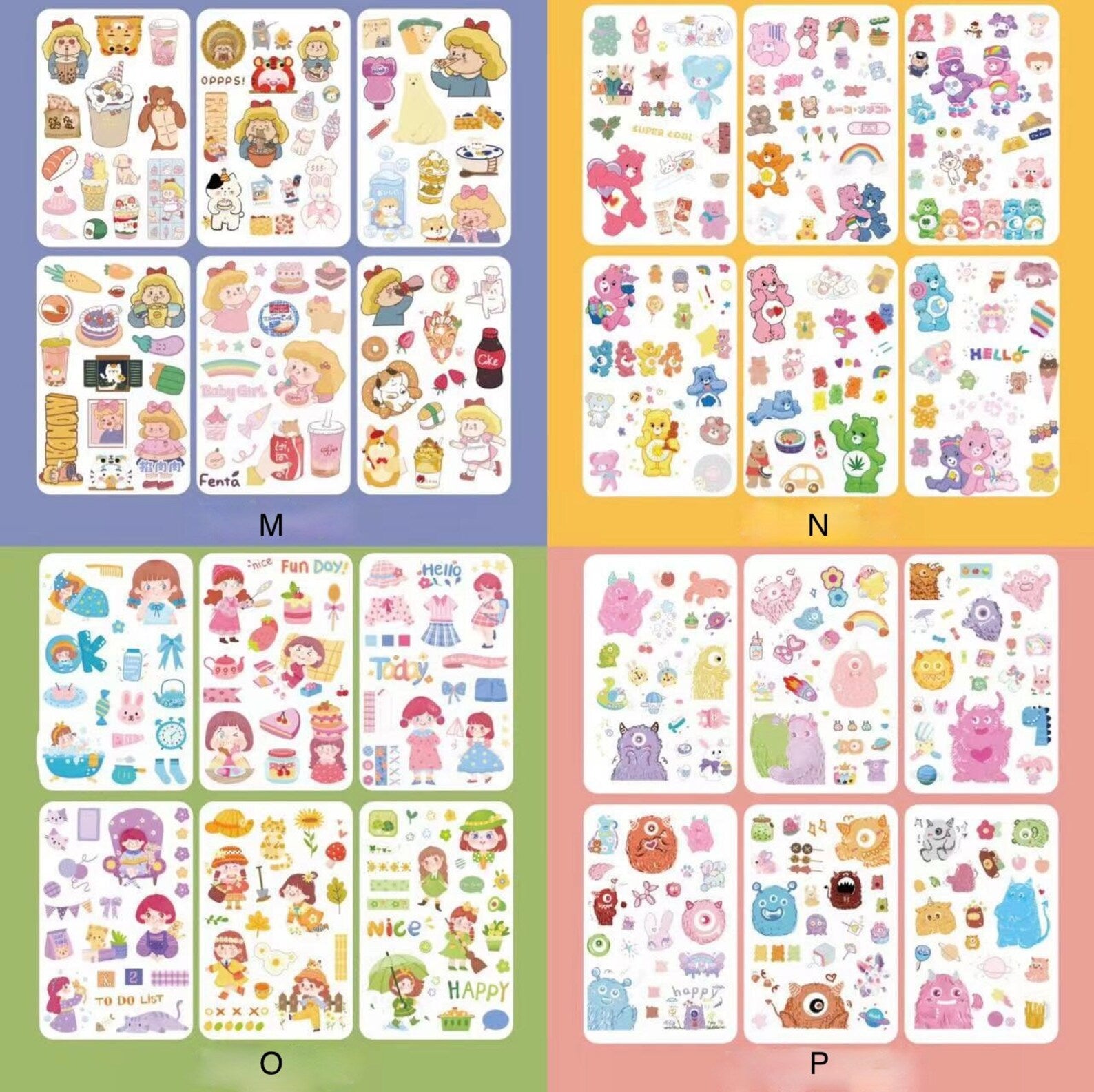 Kawaii girl sticker sheet, PET deco sticker sheet, food band beverage sticker sheet