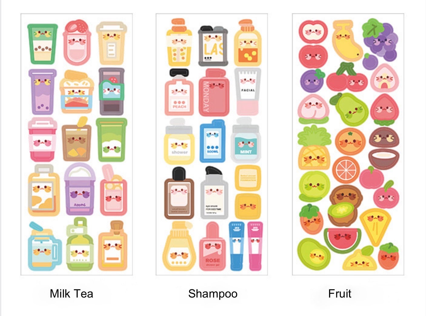 Amusement park stickers, fruit  milk tea stickers