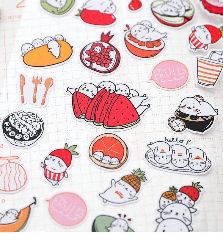 Kawaii food and fruits stickers, planner stickers, beverage stickers