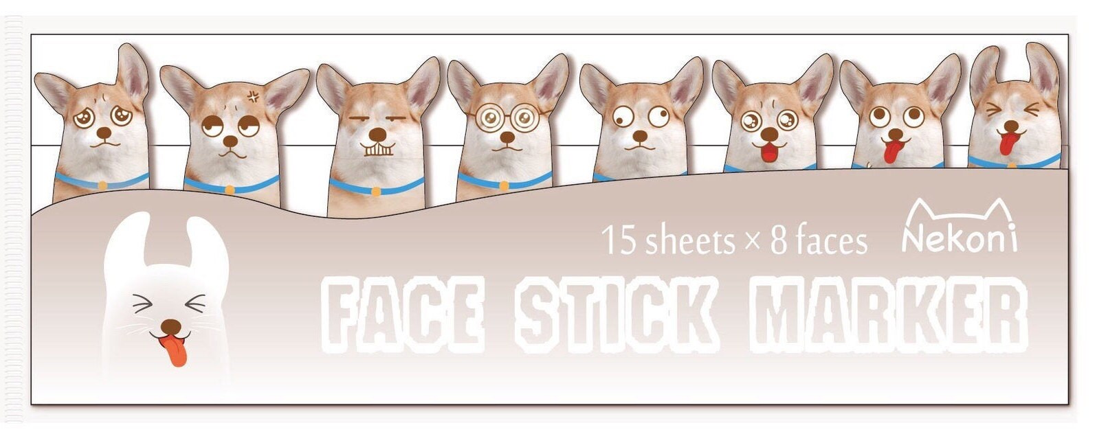 Cute dog and cat index sticker label, kawaii bookmark sticker