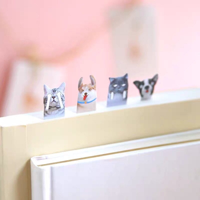 Cute dog and cat index sticker label, kawaii bookmark sticker