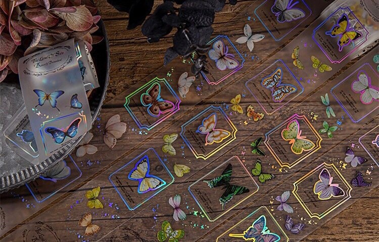 Matte PET laser butterfly washi tape, scrapbooking gift