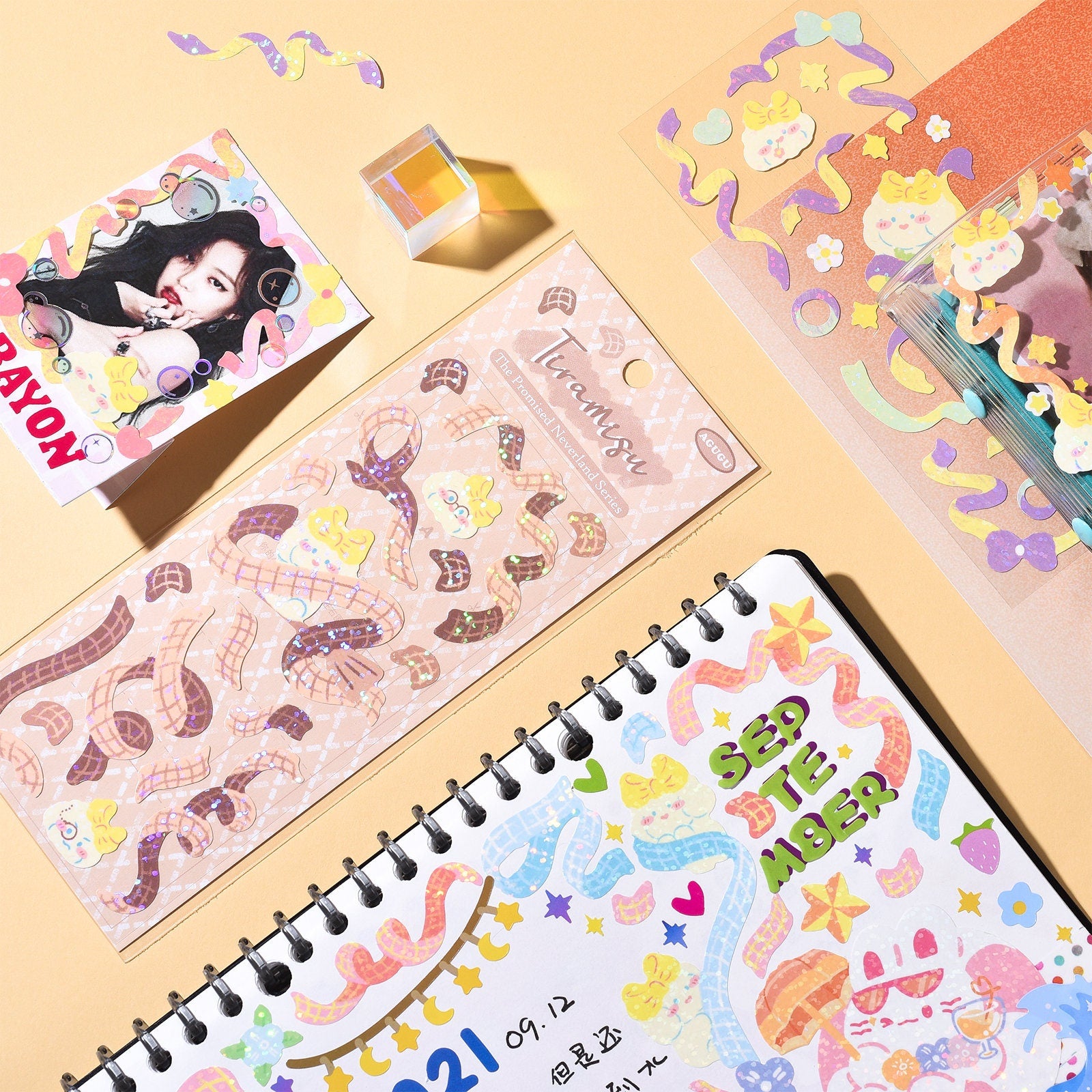 Kawaii colorful ribbon sticker sheet, card making stickers