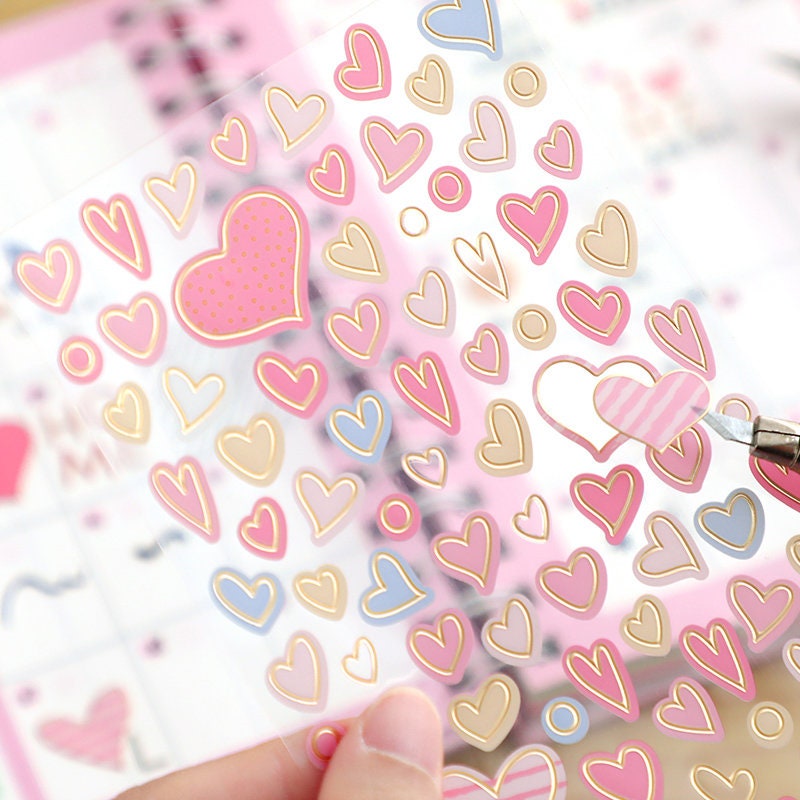 Kawaii mood tracker stickers, stars and heart deco sticker sheet