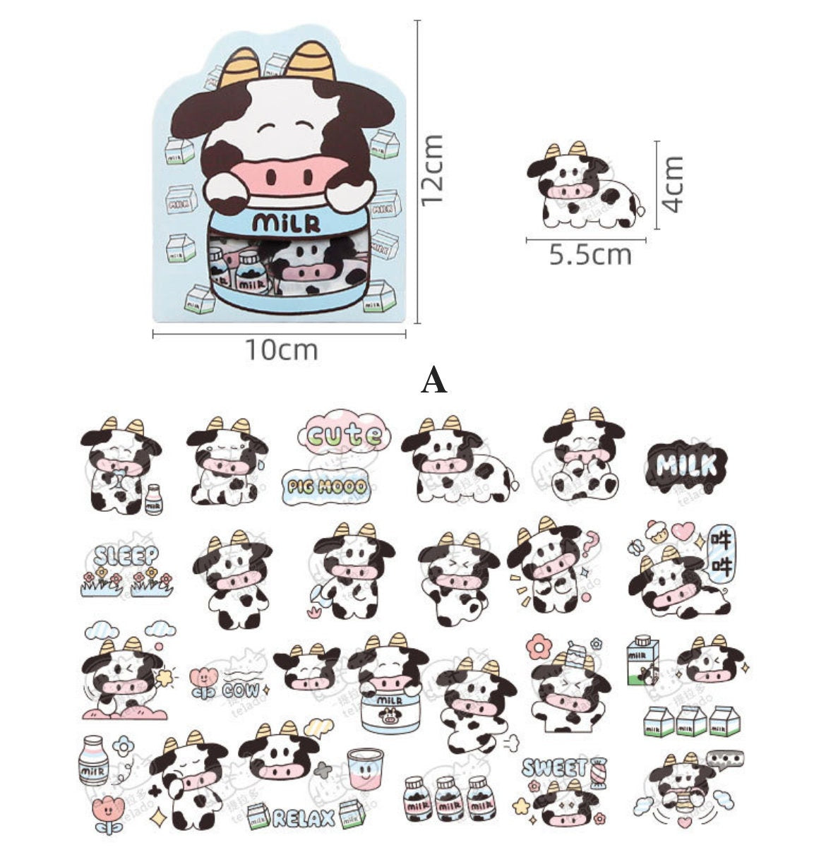 PET Kawaii Cow and Panda Sticker