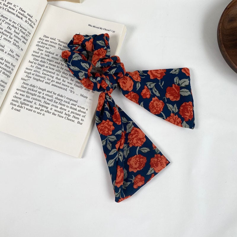 Floral hair scarf scrunchies, elastic hair ties