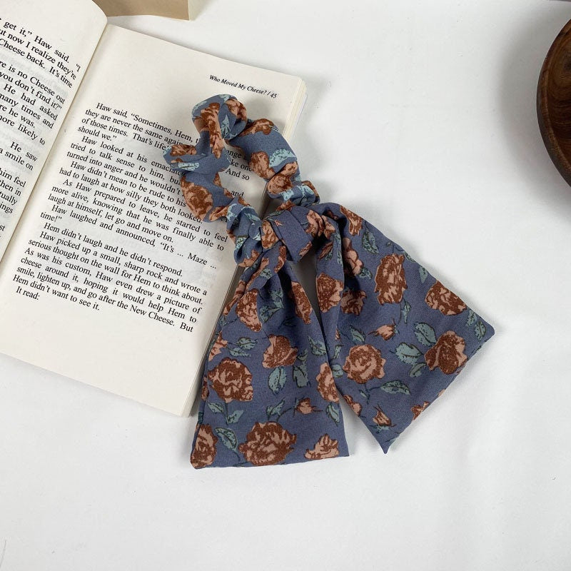 Floral hair scarf scrunchies, elastic hair ties