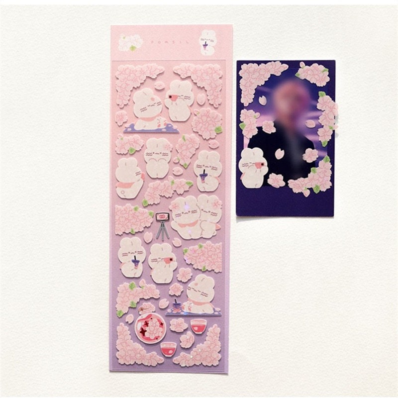Kawaii bunny deco sticker, sakura bunny sticker, toploader sticker