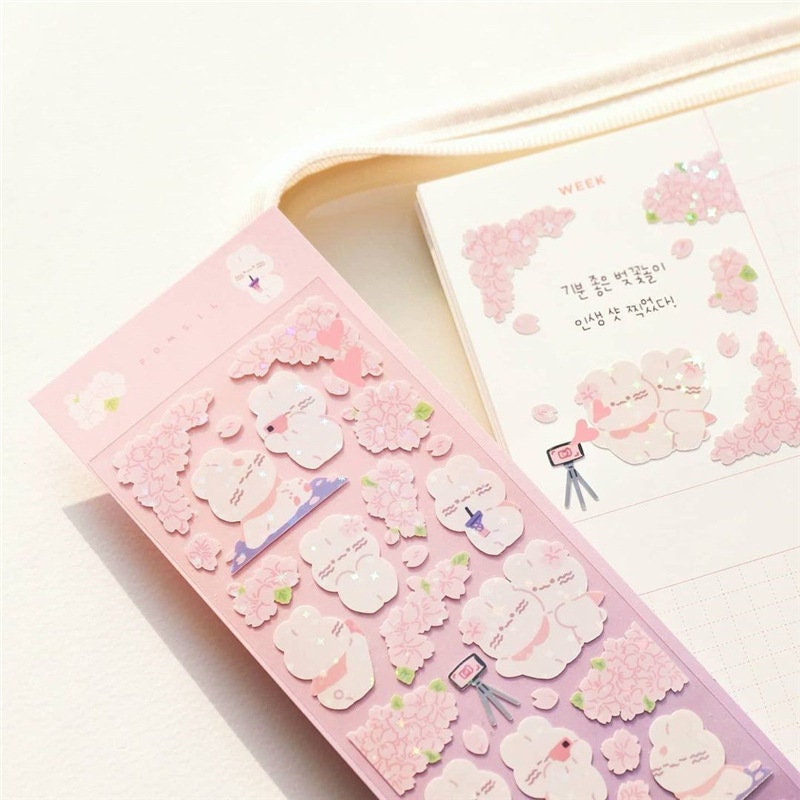 Kawaii bunny deco sticker, sakura bunny sticker, toploader sticker