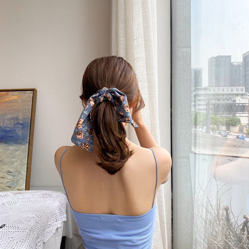 Floral hair scarf scrunchies, elastic hair ties