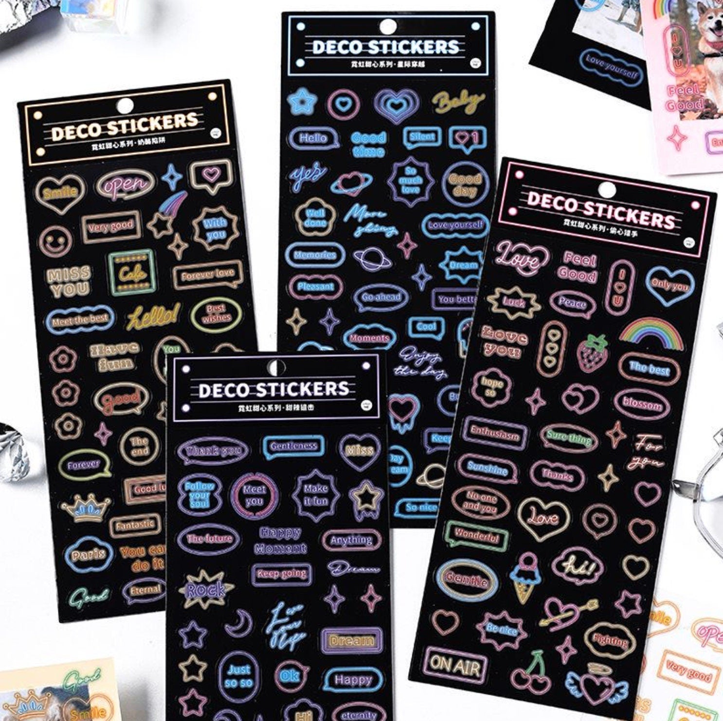 Neon light deco sticker sheet, planner, journal, scrapbooking sticker, PET sticker sheet