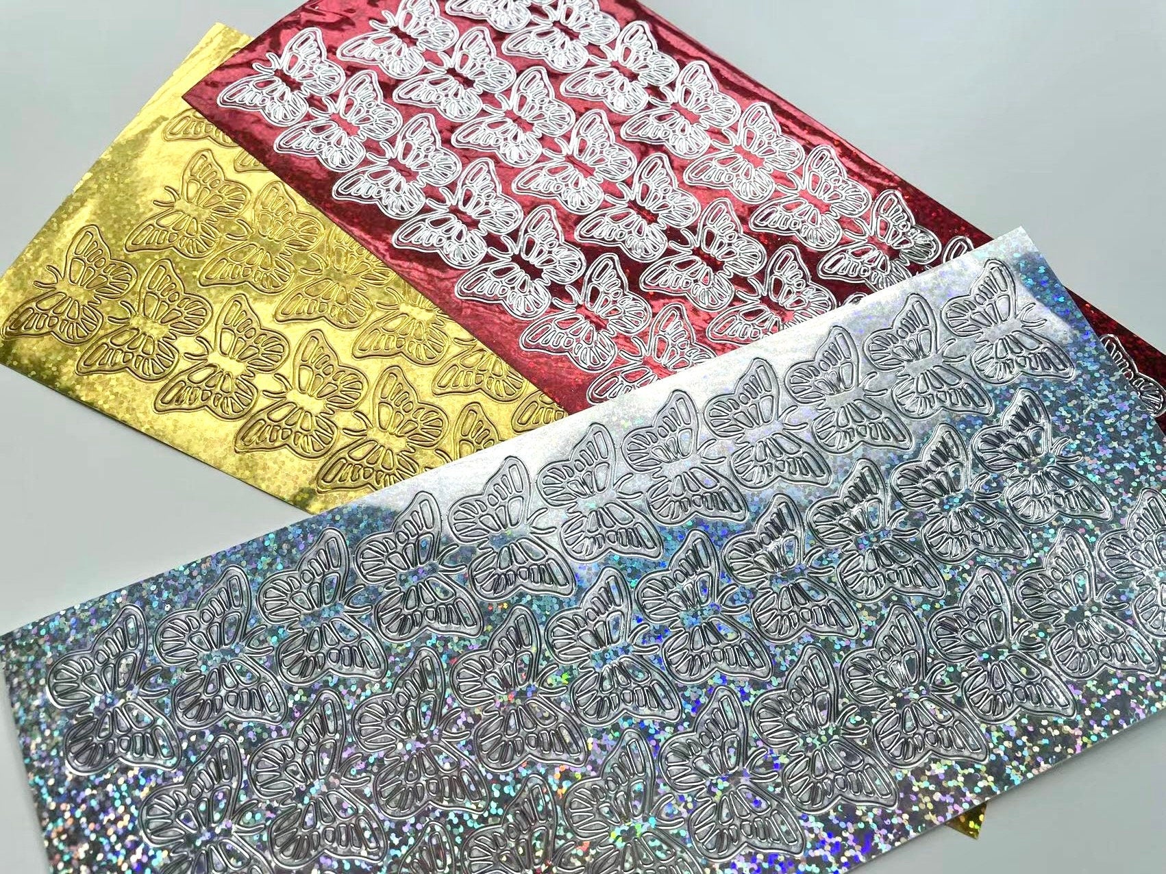 Metalic butterfly deco sticker sheet, holographic card making sticker