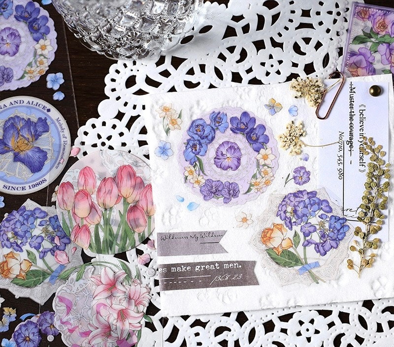 Kawaii cat stickers, PET deco stickers, flower stickers, fruit stickers