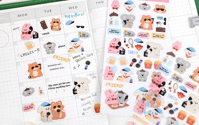Kawaii animal deco sticker, travel sticker, daily life sticker, planner sticker