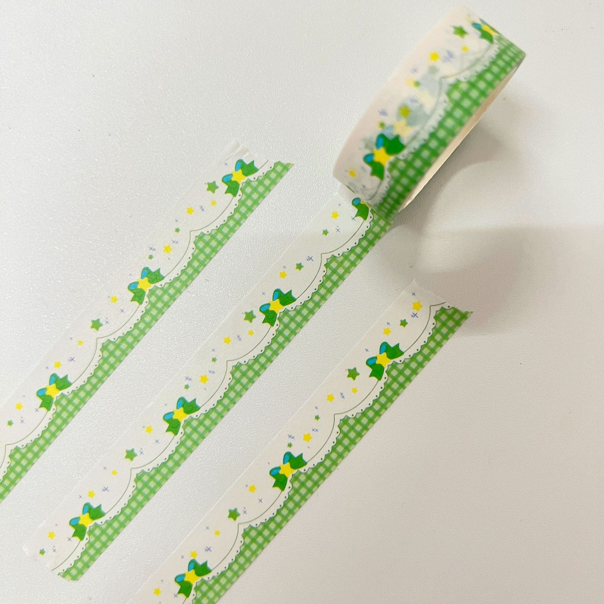 Ribbon bow deco washi tape, grid washi tape, scrapbooking, bujo washi tape