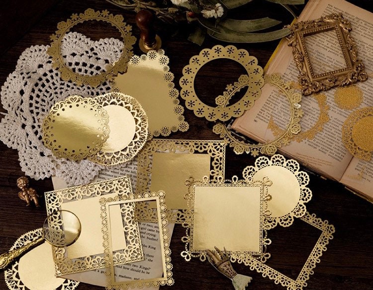 Holographic lace border paper, lace frame scrapbooking paper supply, non-sticky deco paper