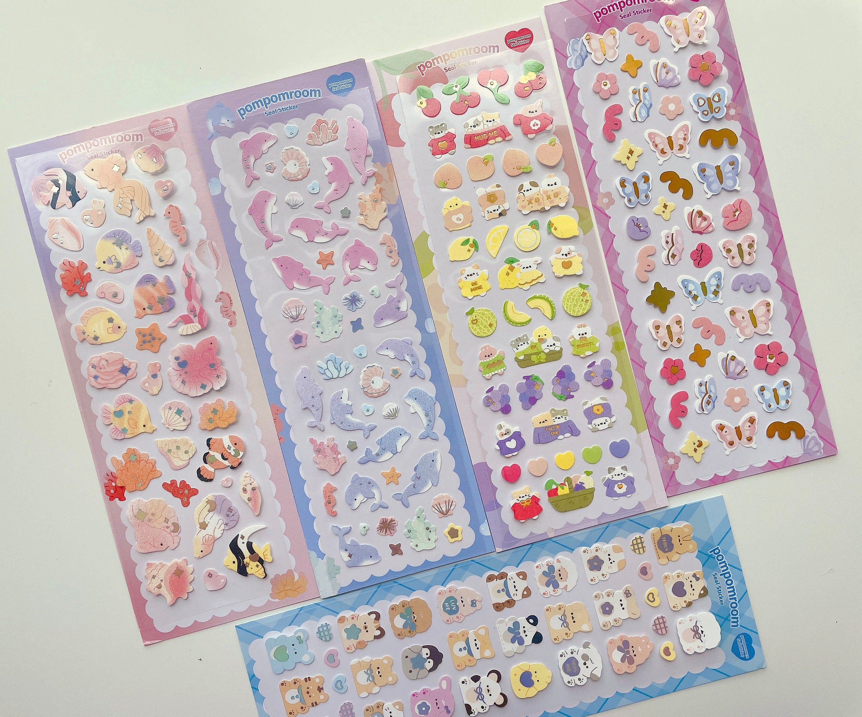 Kawaii toploader deco sticker sheet, butterfly, dolphin sticker sheet