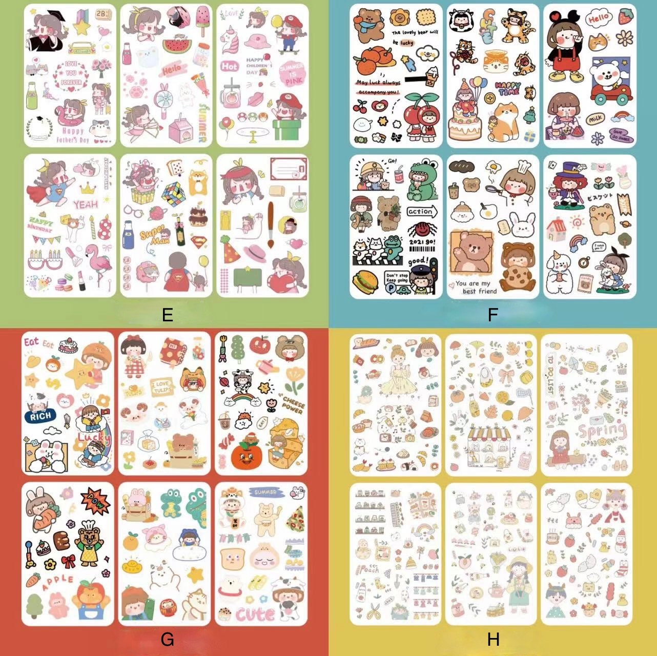 Kawaii girl sticker sheet, PET deco sticker sheet, food band beverage sticker sheet